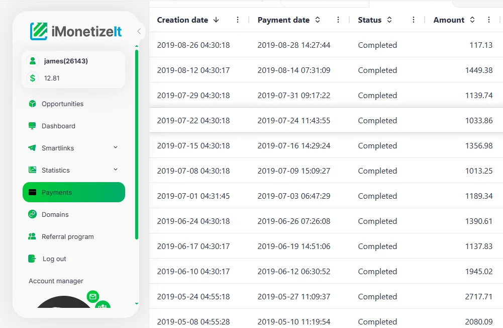 Affiliate Marketing Invoice Screenshot 1